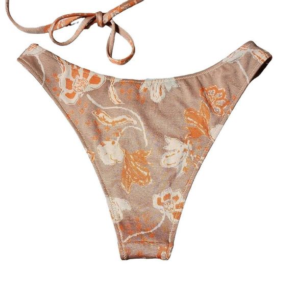American eagle Aerie triangle cheekiest bikini set rust orange tapestry design - Picture 2 of 7